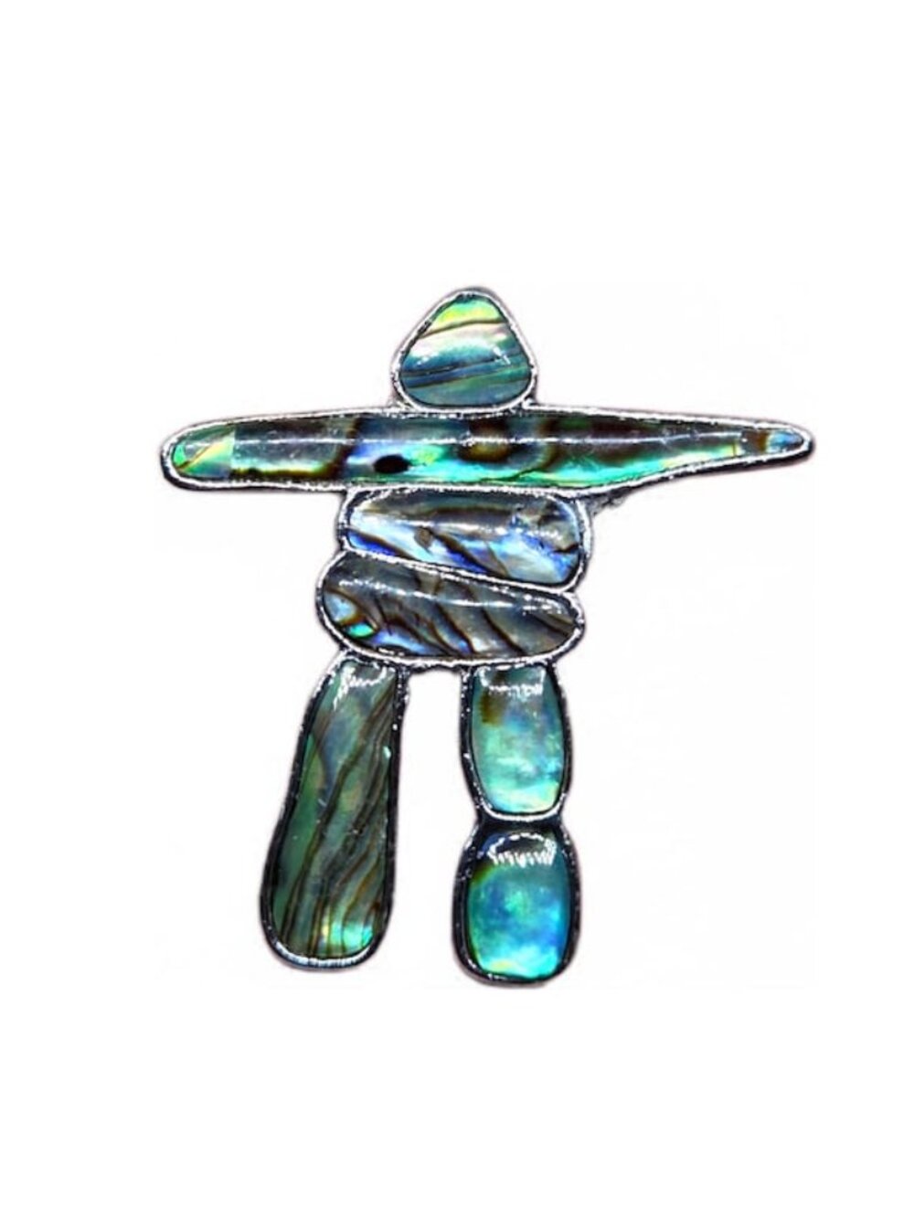 Vintage Abalone & Silver Inukshuk Brooch